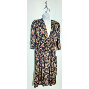 Vintage Breli Originals Womens Floral Jacquard Dress Size 16 Cottagecore 80s
